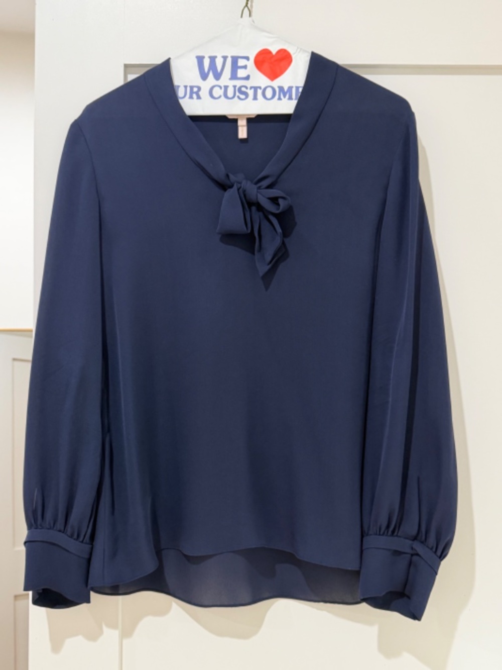 Rebecca Taylor 100% Silk Navy Women's Small Bow Neck Blouse GUC